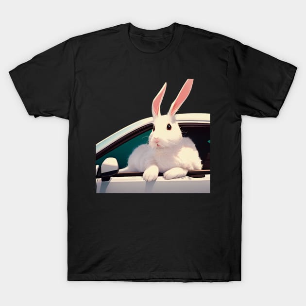 A Bunny Rabbit Feeling the Wind in a Car T-Shirt by BAYFAIRE